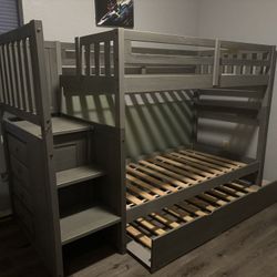 Triple Bunk Bed With Staircase And Mattress 