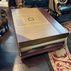 Beautiful Handcrafted, Leather Large Faux Book Stack Coffee Table With Storage.