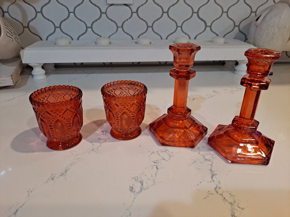 Set Of 4  Red Christmas Candle Holders $10