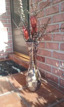 Mosaic Mirrored Gold/Brown Glass Vases w/Dried Flowers (2)\