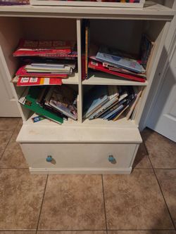 White Wood Bookcase with Bottom Drawer