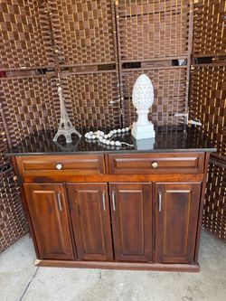 Wood Buffet Cabinet with Dark Stone Top