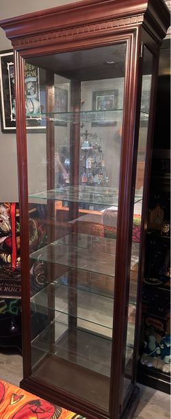 Dark wood glass curio display cabinet