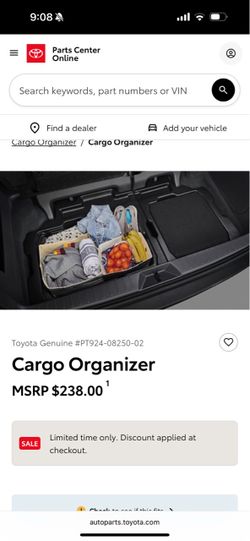 Toyota Genuine Cargo Organizer Sienna Minivan