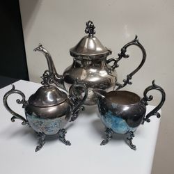 Birmingham Copper Silverplate Kettle Creamer & Sugar Bowl 