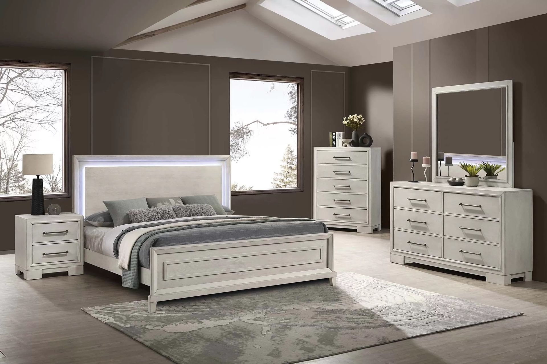 Brand New Elegant Queen Size LED Bedroom Set