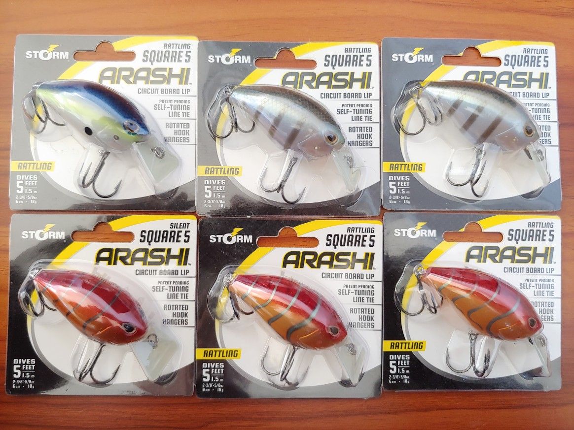 6 Packs Storm Arashi Silent Square 5 Fishing Lures