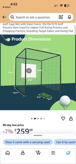 10ft x 10ft Golf Cage Net, Heavy Duty Practice Hitting Net with Steel Frame, Target Cloth & Swing Mat, Indoor/Outdoor Golf Training Net for Backyard &