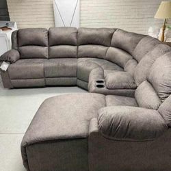 Flannel Comfy Plush Reclining Sectional Sofa Couch 