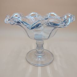 Vintage Light Blue Pedestal Art Glass Taper Candle Holder