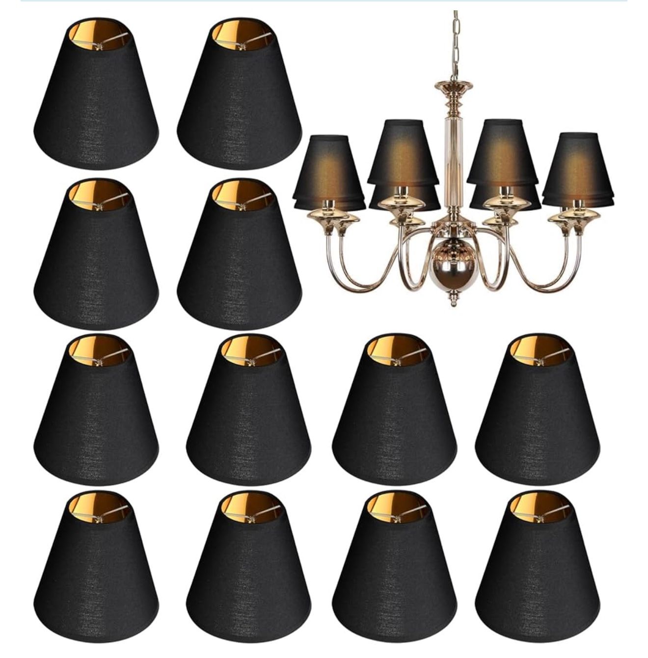12 Pcs Chandelier Lamp Shades, 6 Inch Lamp Shades, Clip-on Black Fabric