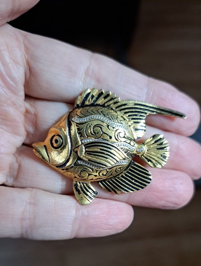 Vintage Damascene Fish Pin