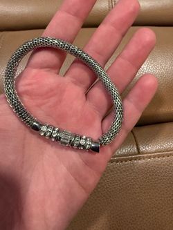 Serpentine Chain Stretch Bracelet Clear Rhinestones Rodelle Beads Silver color-3 count