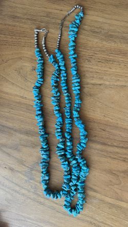 Two big Native sterling silver & Turquoise chip necklaces