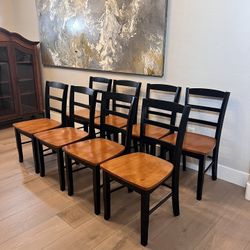 Set Of 8 Solid Wood Two Toned Black And Brown Dining Chairs- Kitchen Table Chairs