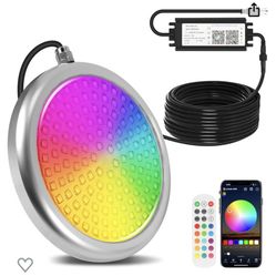Goldlife P3 LED Pool Light with RF Remote Controller, 60W 6000LM 7" RGB Dimmable Underwater Submersible Pool Lights with Magnets