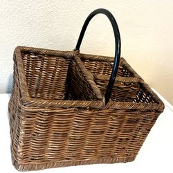 Sectioned Woven Wicker with Black Rod Handle