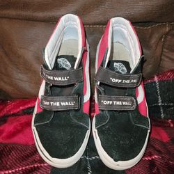 Vans "OFF THE WALL" Skateboard Shoes Kids Size 3 Red & Black Velcro Strap