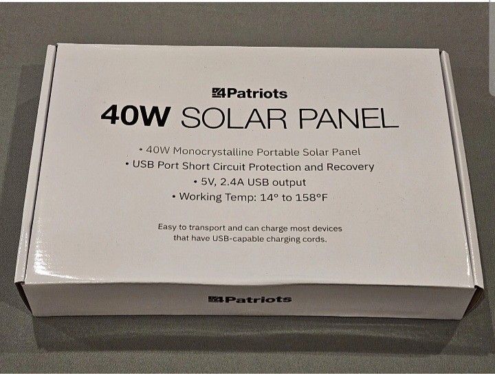 4PATRIOTS 40W PORTABLE SOLAR PANEL CHARGES DEVICES ANYWHERE - BRAND NEW IN BOX