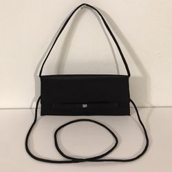 La Regale Black Satin Clutch Style Crossbody/Evening Bag With Rhinestone Bow