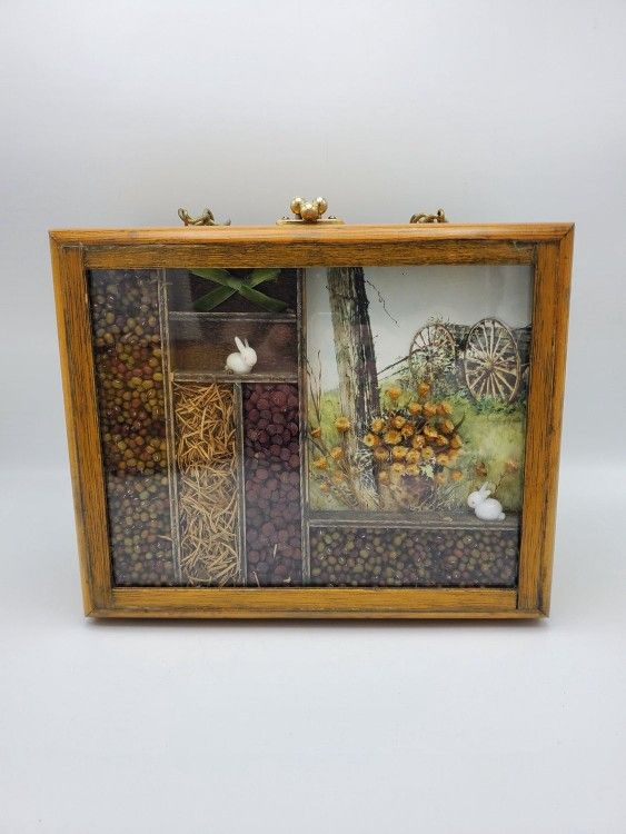 Eunice Shirk Vintage Metal Chain Handle Ecology Wood Box Purse