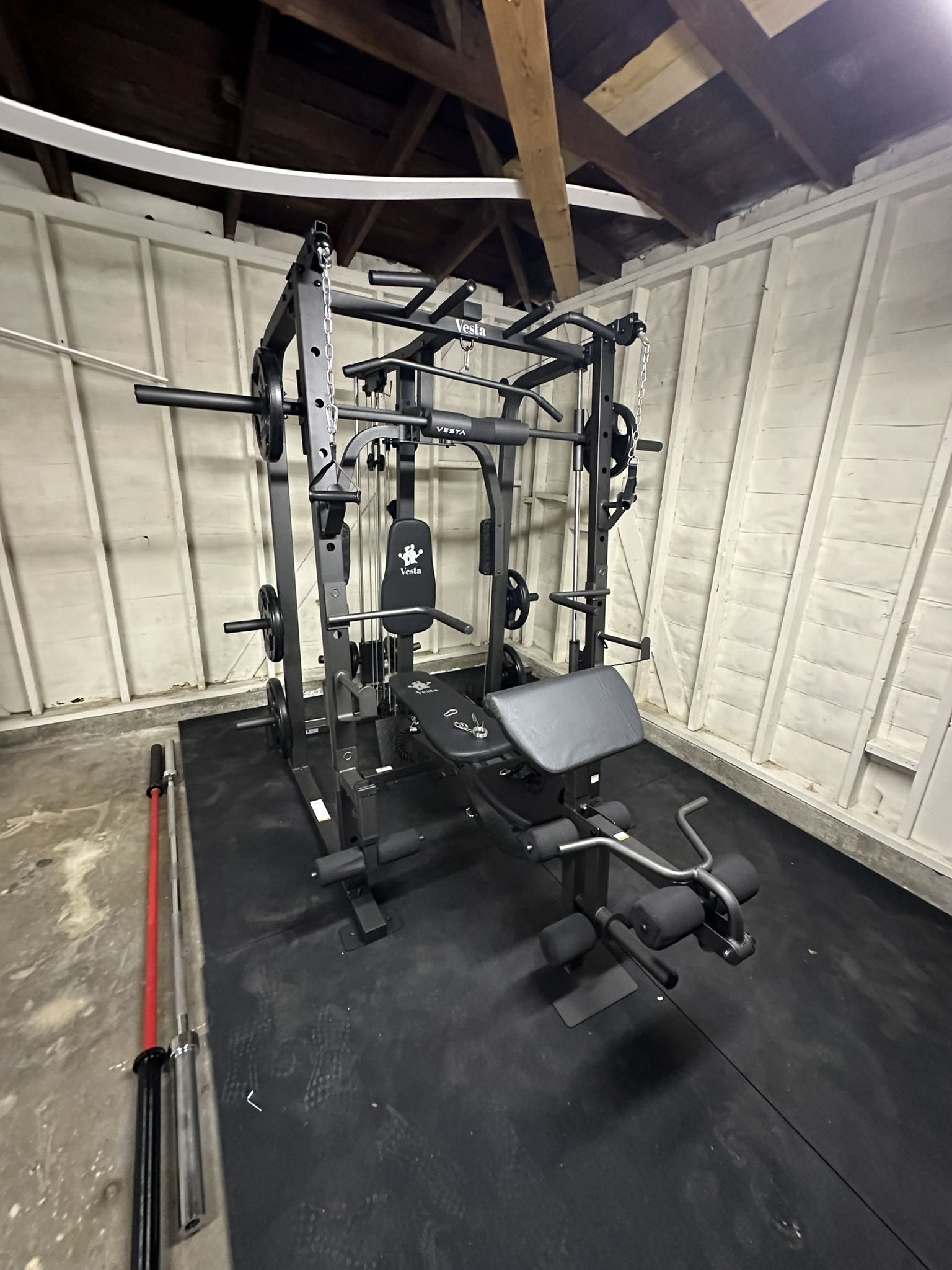 Smith Machine 1001 w/Bench Attachment | 230lb Bumpers Olympic Weights | 7ft Olympic Bar | Gym Equipment | FREE DELIVERY🚚