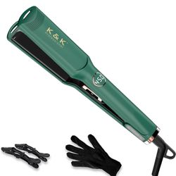 K&K Flat Iron Hair Straightener 1.75 inch Wide Plate Straightener for Thick Hair Dual Voltage and LED Display, Fast 20 S Heating Hair Straightener