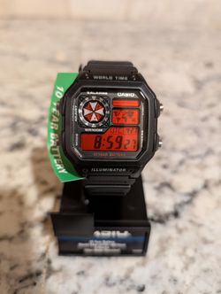 RE Evil Umbrella corp Mod with blood red Casio AE1200