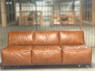 Burton Honey Brown Leather 91" Armless Leather Sofa Couch - 🛻