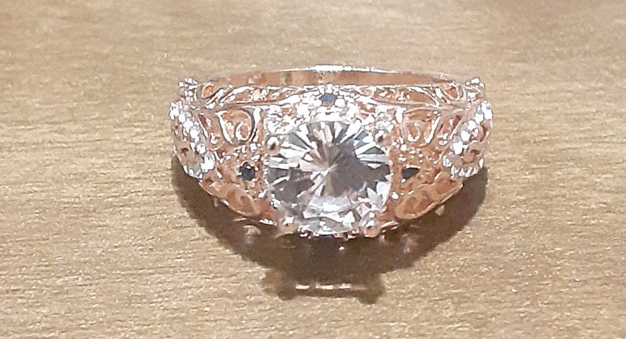 Stunning Rose Gold White CZ Engagement Ring
