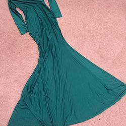 New small green long stretchy dress gown slit evening party cocktail sleeve