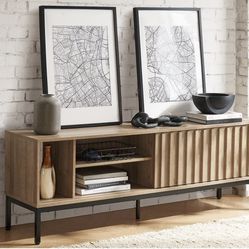 64" TV Stand, Rustic Modern Industrial TV Console for 60/65/70” TV, Fluted Entertainment Center