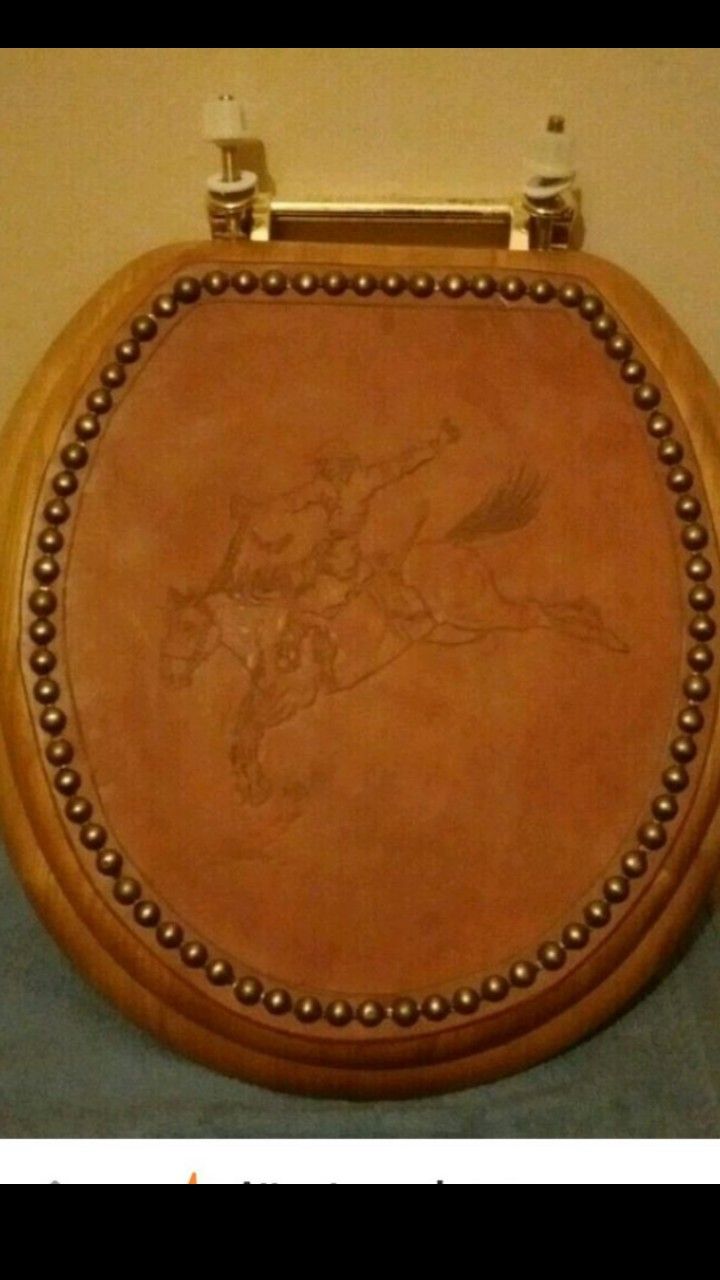 Brand new customized toilet seat leather top cowboy riding a horse