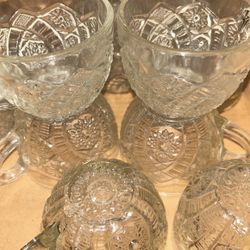 12 Vintage Clear Cut Glass Punch Bowl Cups 