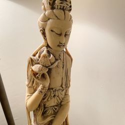 Vintage Tall Asian Faux Bone Statue