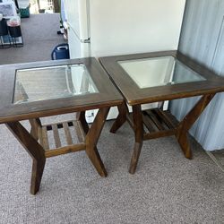 2 Wood And Glass End Tables