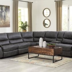Brand New Dark Grey Super Plush Reclining Sectional Sofa 