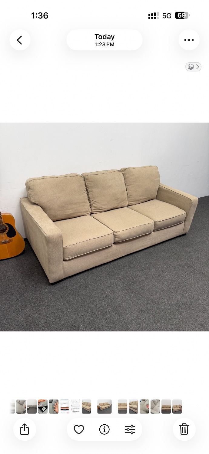 Beige 3 Seater Sofa - Can Deliver - Washable seat covers