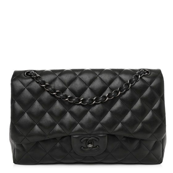 Chanel 2024 SO Black Lambskin Leather 10" Medium Double Flap Classic Bag