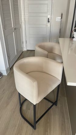 Modern Cream Fabric Counter Stools with Black Metal Base - Set of 2