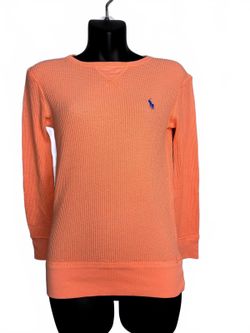 Polo Ralph Lauren Bright Orange Waffle-Knit Long Sleeve Shirt XS NEW