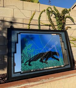 1980s Revival Vintage Crawling Black Panther wall art frame