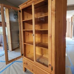 Solid Pine Cabinet With Glass Doors