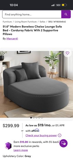 Mercer41 51.6" Modern Boneless Chaise Lounge Sofa Bed Corduroy Fabric With 2 Supportive Pillows