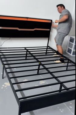 Brand new full bed frame with led lights and charging stations