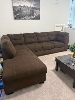 Brown Fabric Sectional Sofa with Chaise