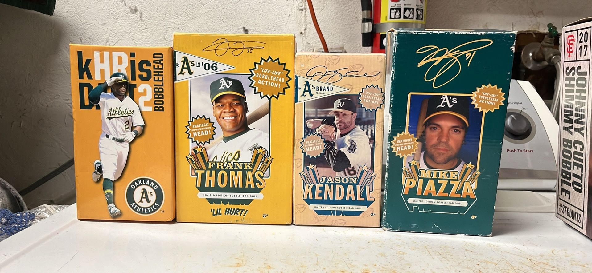 Oakland A’s Bobbleheads. Frank Thomas, Jason Kendall, Khris Davis, Mike Piazza
