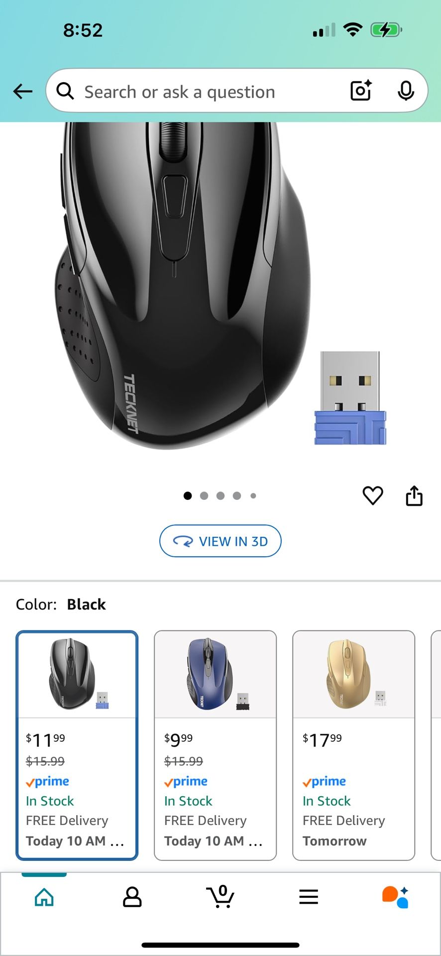 TECKNET Wireless Mouse, 2.4G Ergonomic Optical Mouse, Computer Mouse for Laptop, PC, Computer, Chromebook, Notebook, 6 Buttons, 24 Months Battery Life