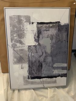 Set of 2 Large Abstract Wall Art – Black, White & Gray-$100