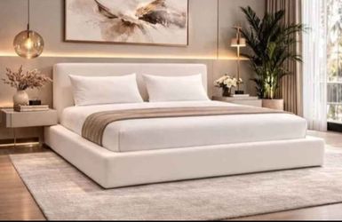 Full Bed Frame, Adjustable Side Table, Cloud Upholstered
sliding shelves & steel frame for silent support. Soft cloud design, no box spring needed, ea